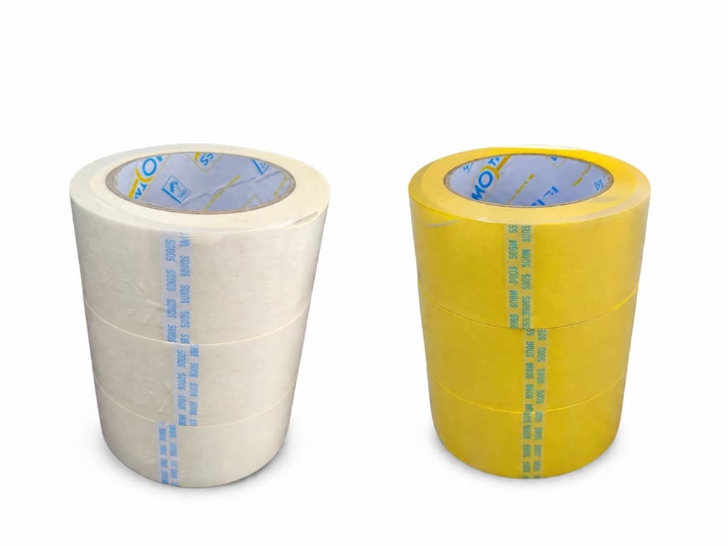 Cordpack masking tape rolls in cream and yellow for precision masking applications