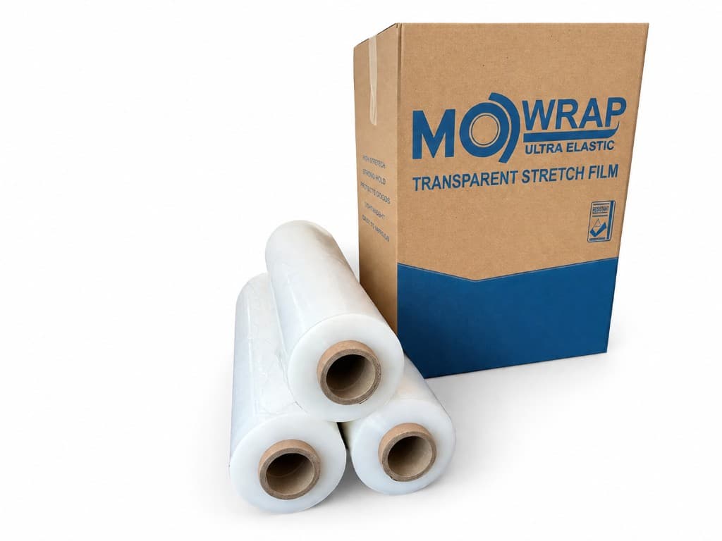 MOWRAP ultra elastic transparent stretch film rolls with branded packaging box